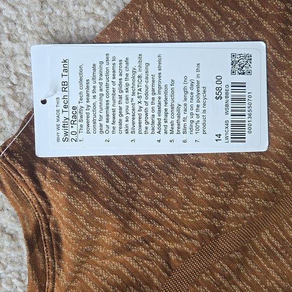 NWT Lululemon Swiftly Tech Tank 2.0 Water Surface Copper Brown/Bold Beige 14 - Picture 6 of 14